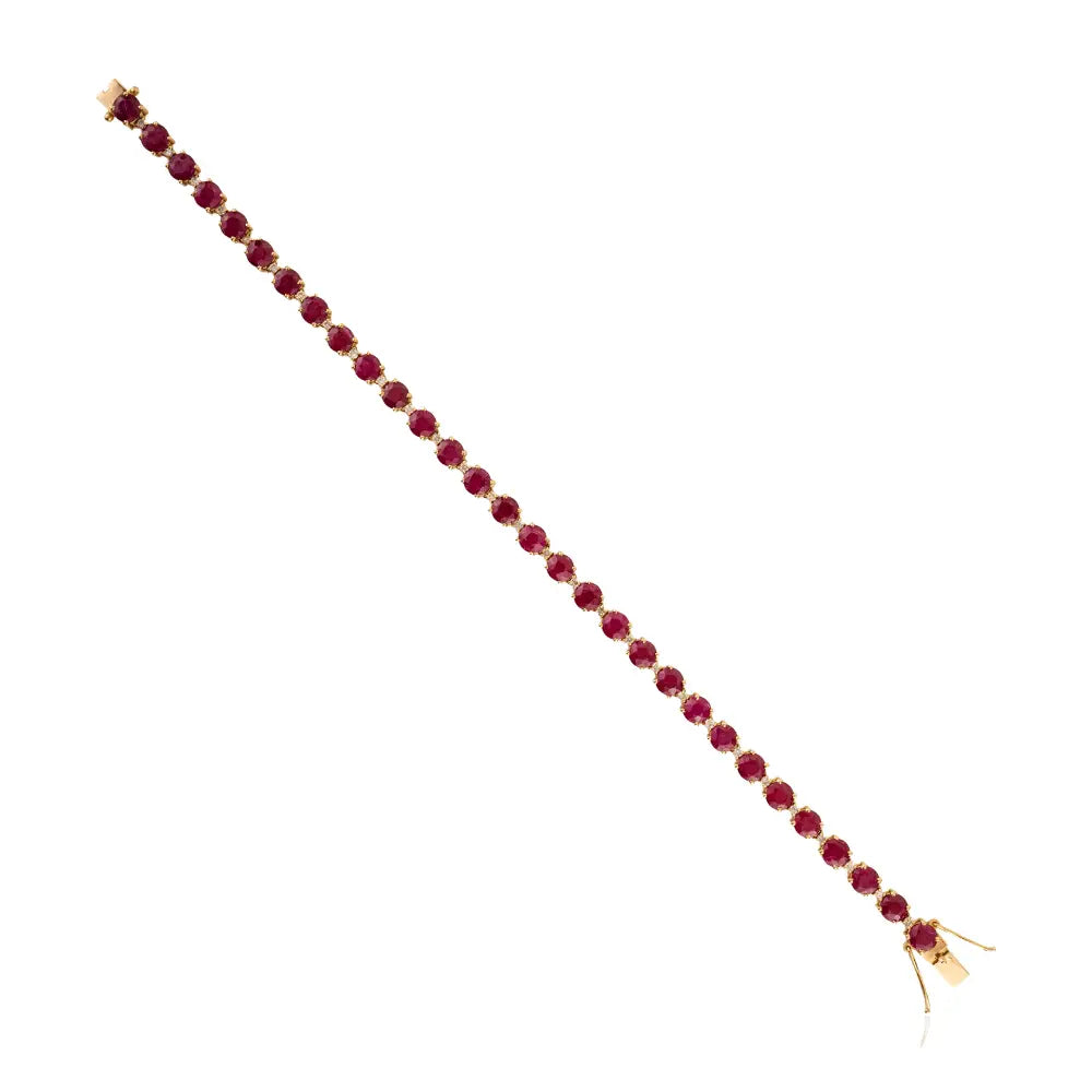 Round Cut Ruby & Diamond July Birthstone Tennis Bracelet For Christmas Gift 18K Gold