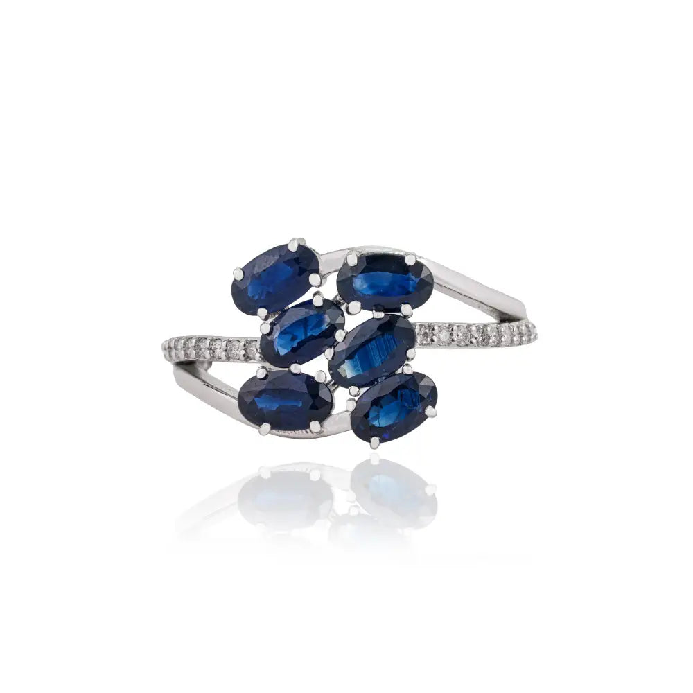 5x3mm Oval Cut Blue Sapphire & Diamond Fine 14K White Gold Wedding Ring New Arrivals Jewelry