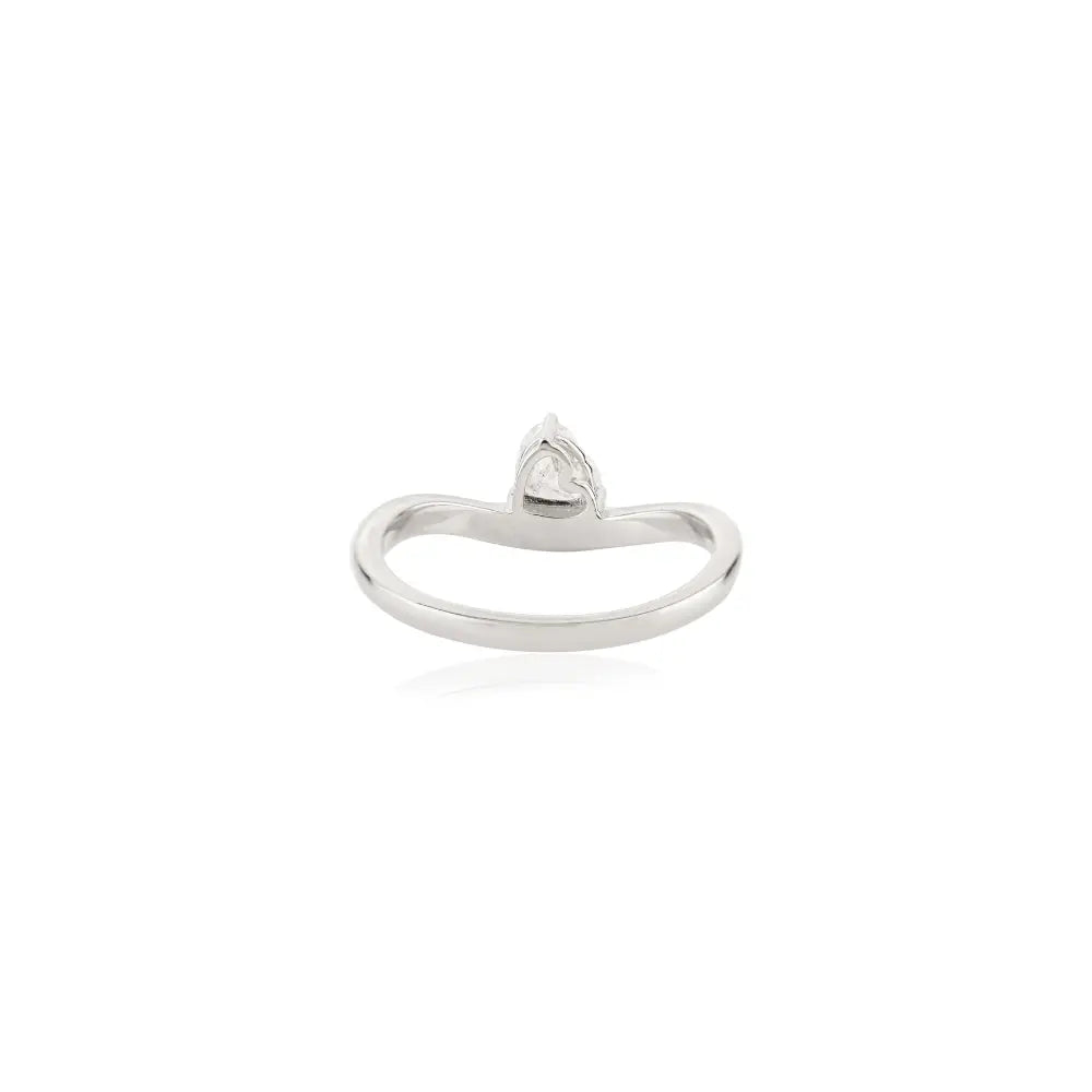Heart Shape Natural Diamond 14K White Gold Wave Shape Curve Solitaire Ring Designer Jewelry