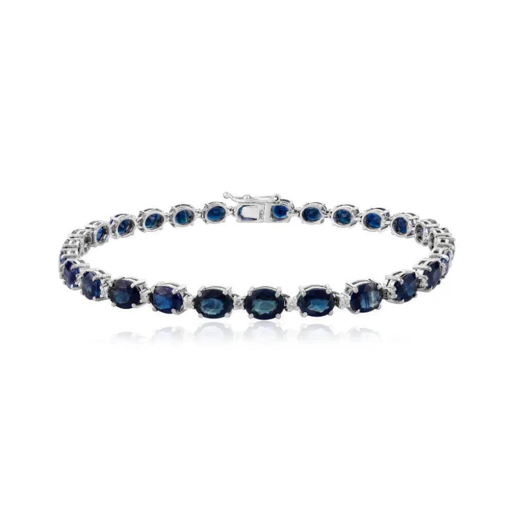 Beautiful Design Unisex Jewelry Blue Sapphire & Diamond 14K Gold Stackable Tennis Bracelet