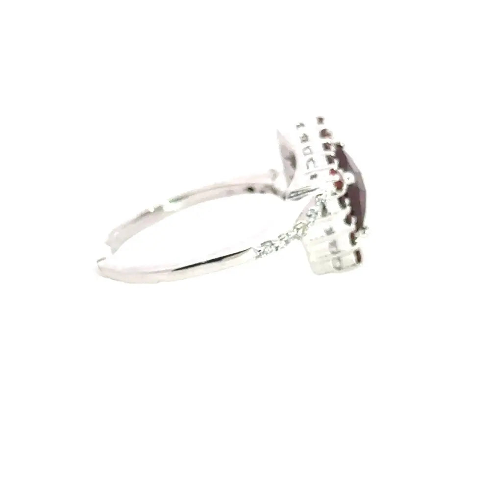 Pure Solid 925 Silver Fine Garnet & American Diamond Cluster Ring Factory Directly Sale