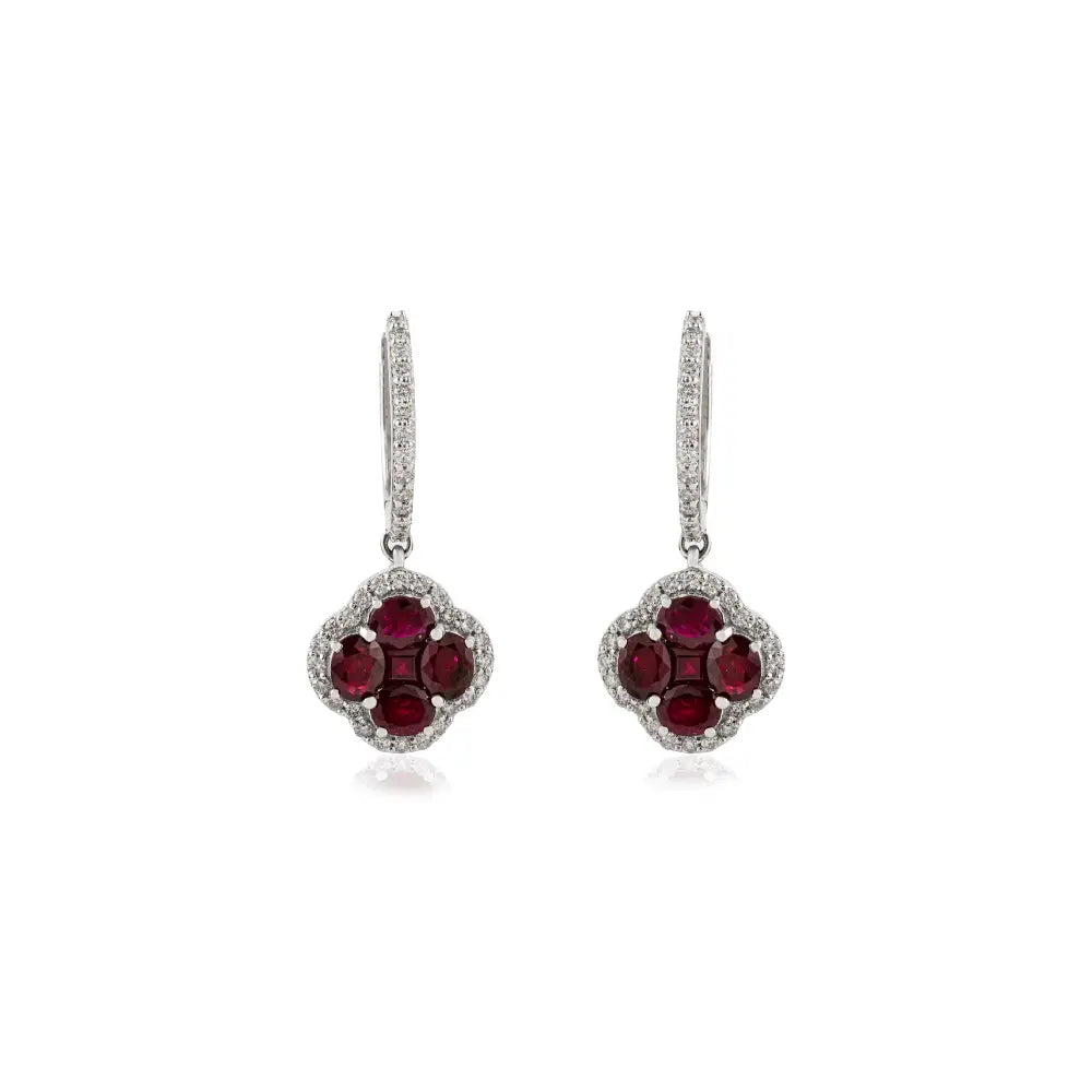 Ruby & Diamond K14 White Gold Hoop Drop Earrings Wedding Bridal Jewelry Wholesale