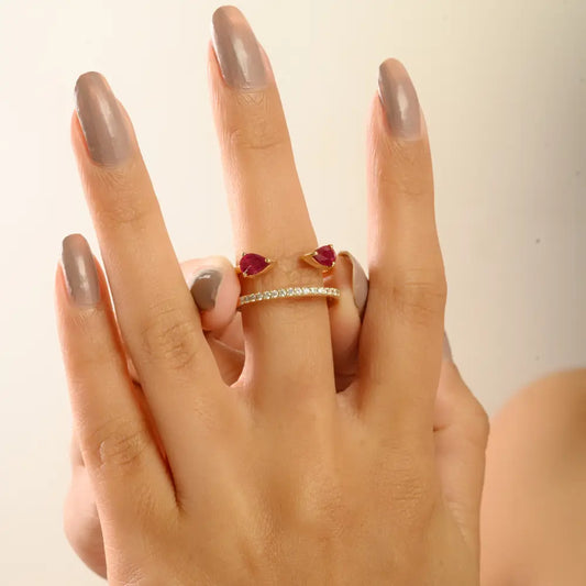 Natural Ruby & Diamond Fine 14K Solid Yellow Gold Unique Designer Ring Party Wear Jewelry