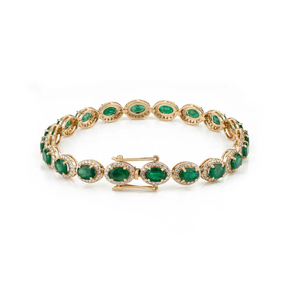 Luxurious Emerald & Diamond 18K Real Yellow Gold Halo Tennis Bracelet Trending Jewelry