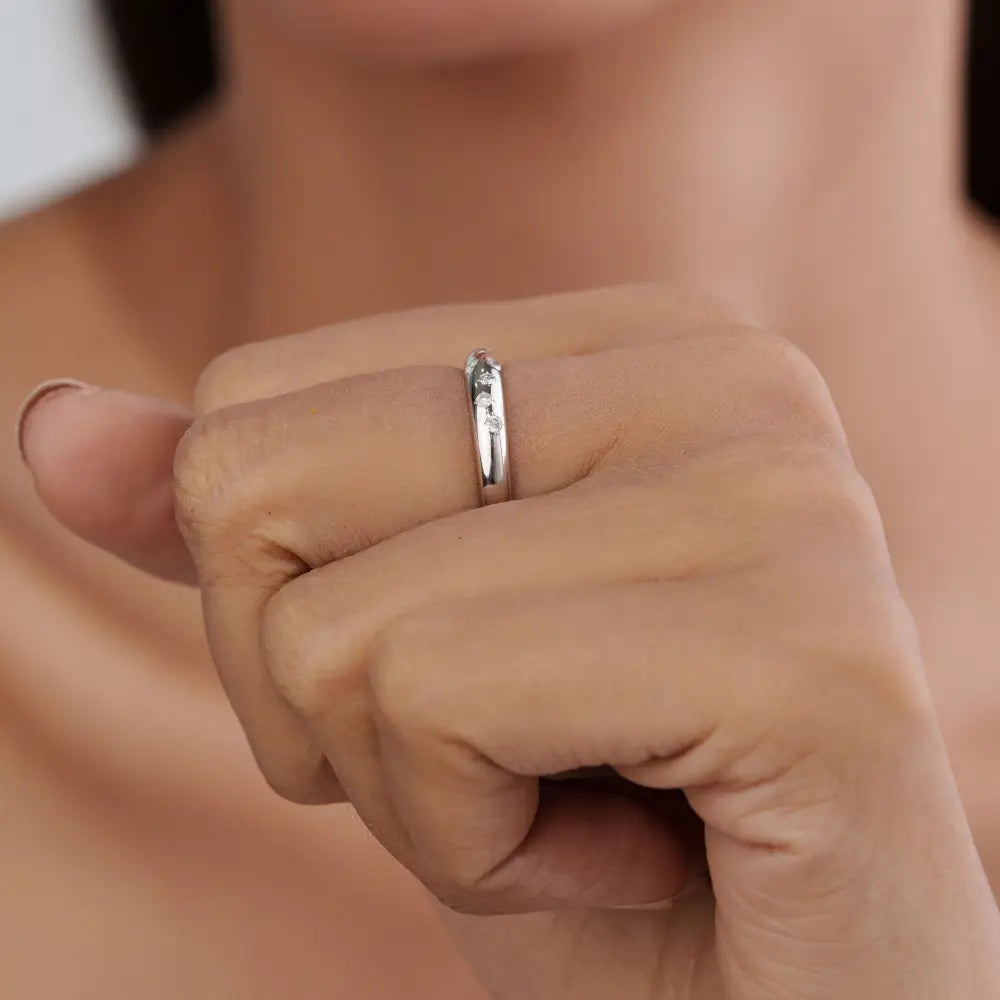 Latest Design Pave Set Diamond Minimalist Dome Ring Real K14 White Gold Jewelry Supplier