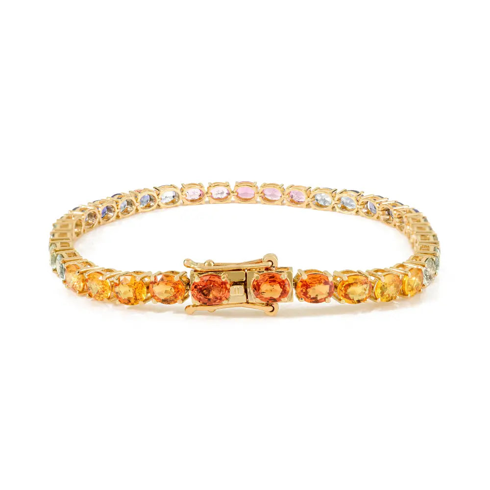 New Collection of Handmade Multi Sapphire Gemstone Tennis Bracelet Real 18K Yellow Gold