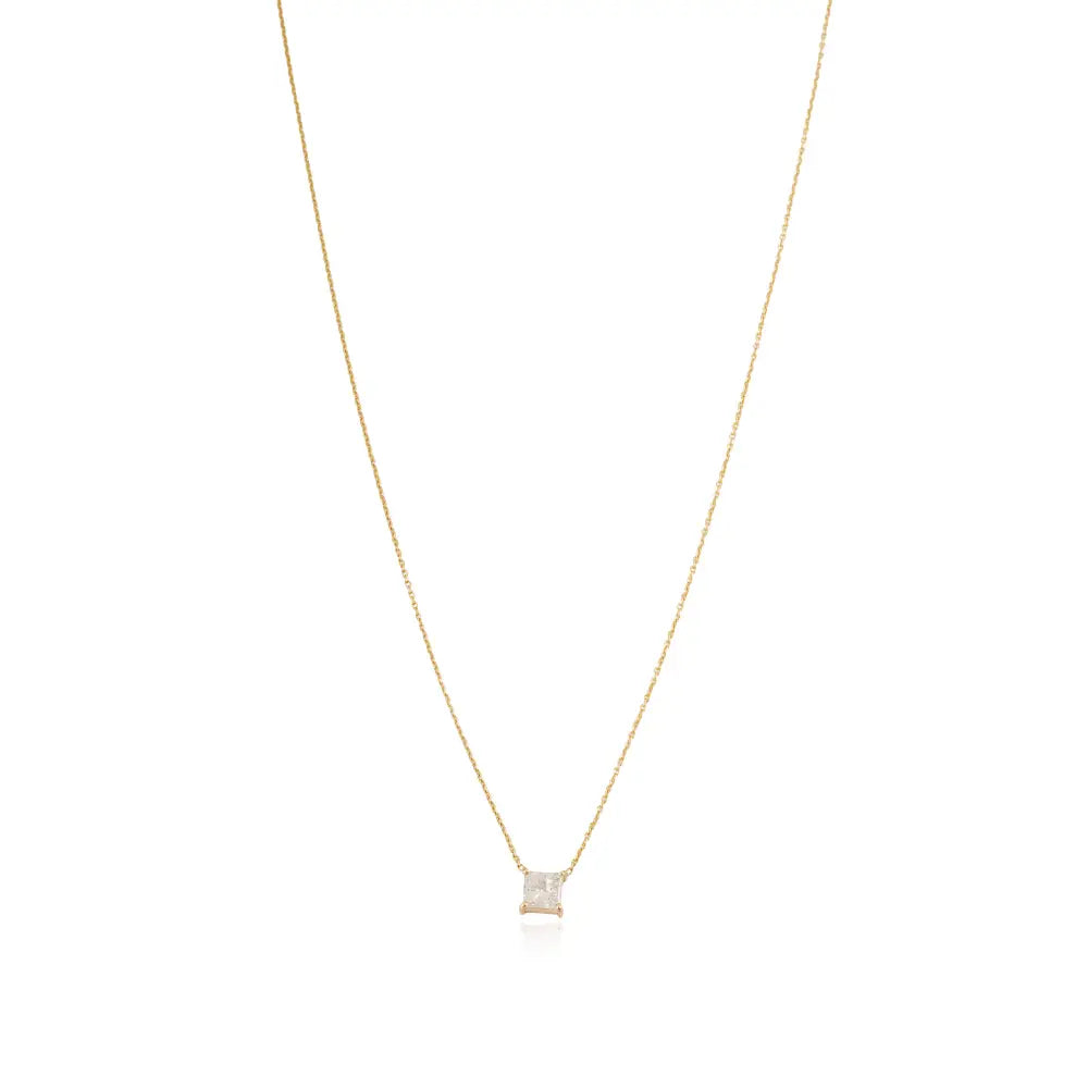 Princes Cut Diamond Solitaire Pendant Necklace Graduation Gift 14K Real Yellow Gold Jewelry