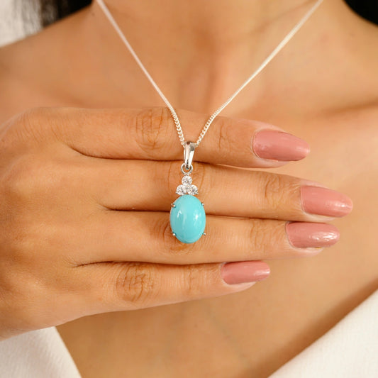 Best Selling Products 100% Natural Turquoise & American Diamond Cabochon Pendant New Arrivals