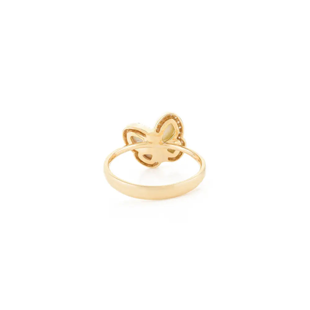 Unique Design Mother & Pearl & Diamond Butterfly Ring Solid 14K Yellow Gold Handmade Jewelry