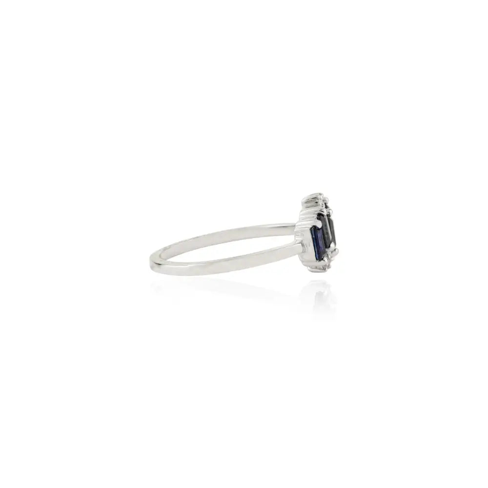 Unique Design Blue Sapphire & Diamond Real 14K White Gold Zig Zag Ring Stacked Jewelry