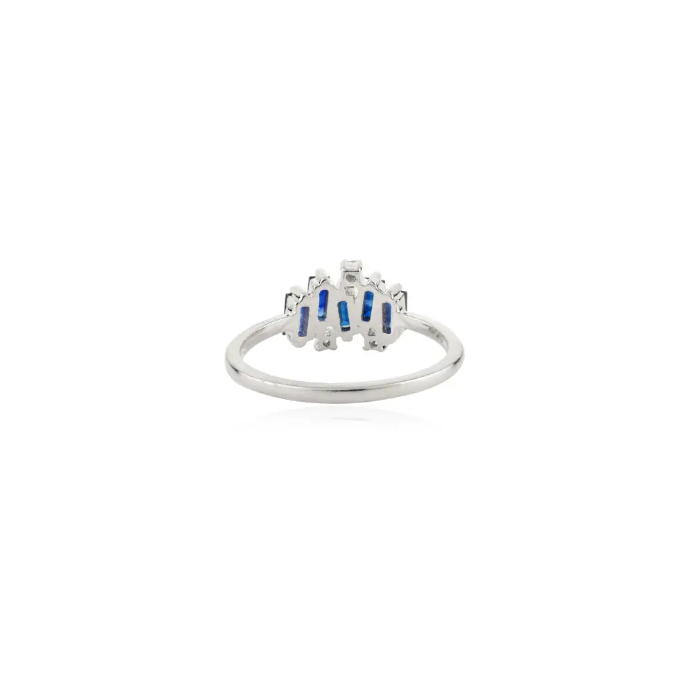 Unique Design Blue Sapphire & Diamond Real 14K White Gold Zig Zag Ring Stacked Jewelry