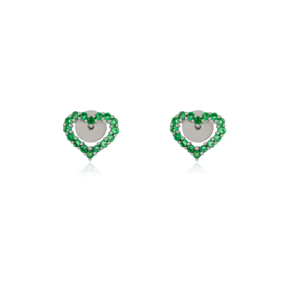 New Design Natural Emerald Open Heart Stud Earrings 14K Solid White Gold Everyday Jewelry