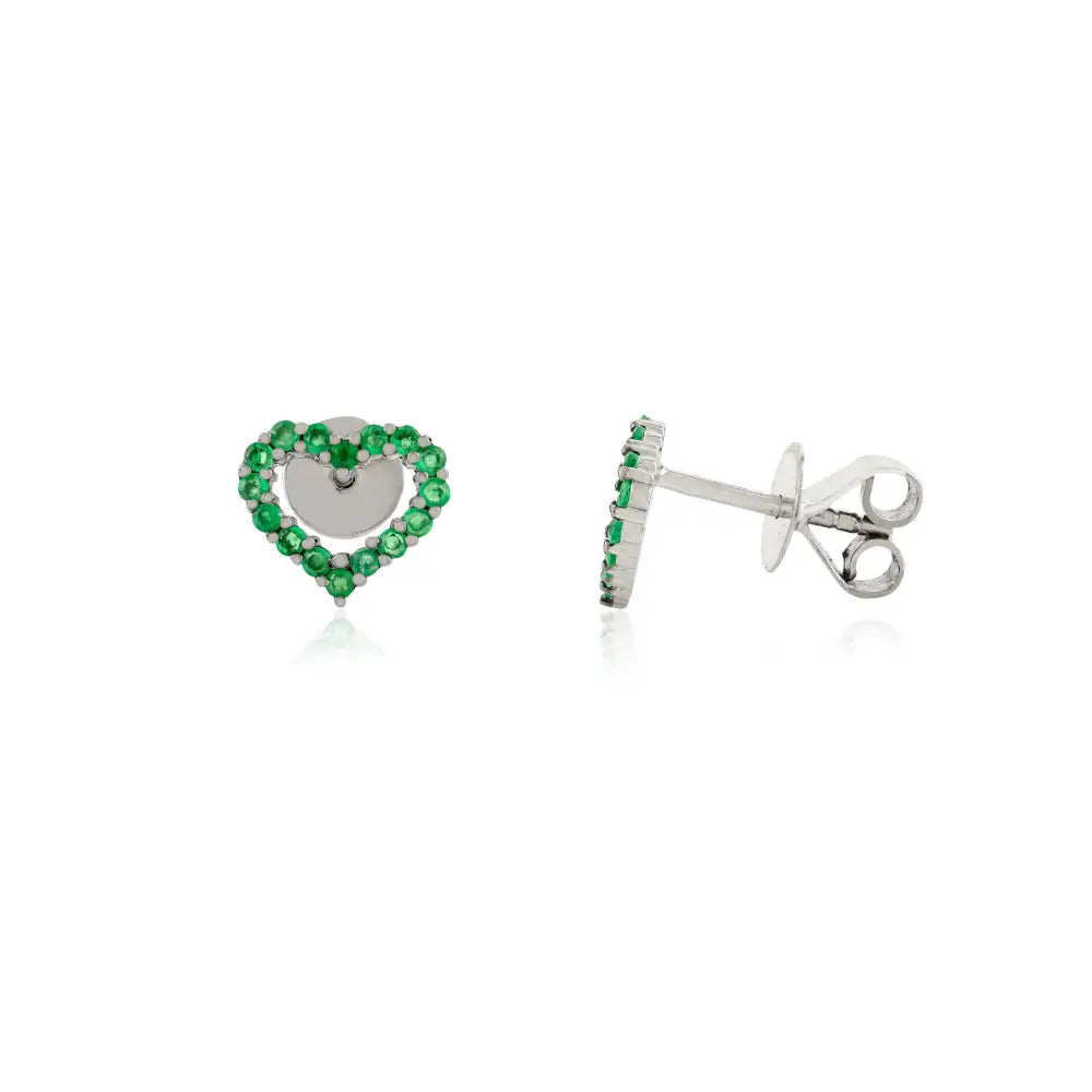New Design Natural Emerald Open Heart Stud Earrings 14K Solid White Gold Everyday Jewelry