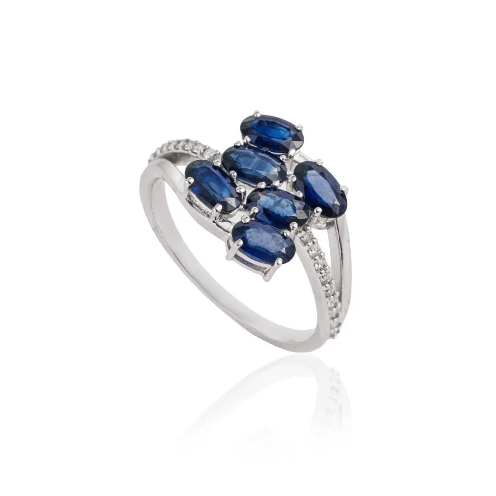 5x3mm Oval Cut Blue Sapphire & Diamond Fine 14K White Gold Wedding Ring New Arrivals Jewelry