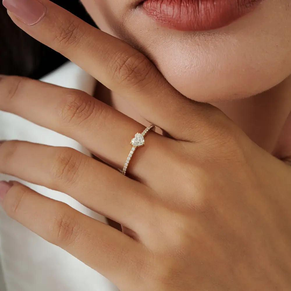 Elegant Simple 100% Natural Diamond Stacking Minimalist Ring Solid 14K Yellow Gold Jewelry