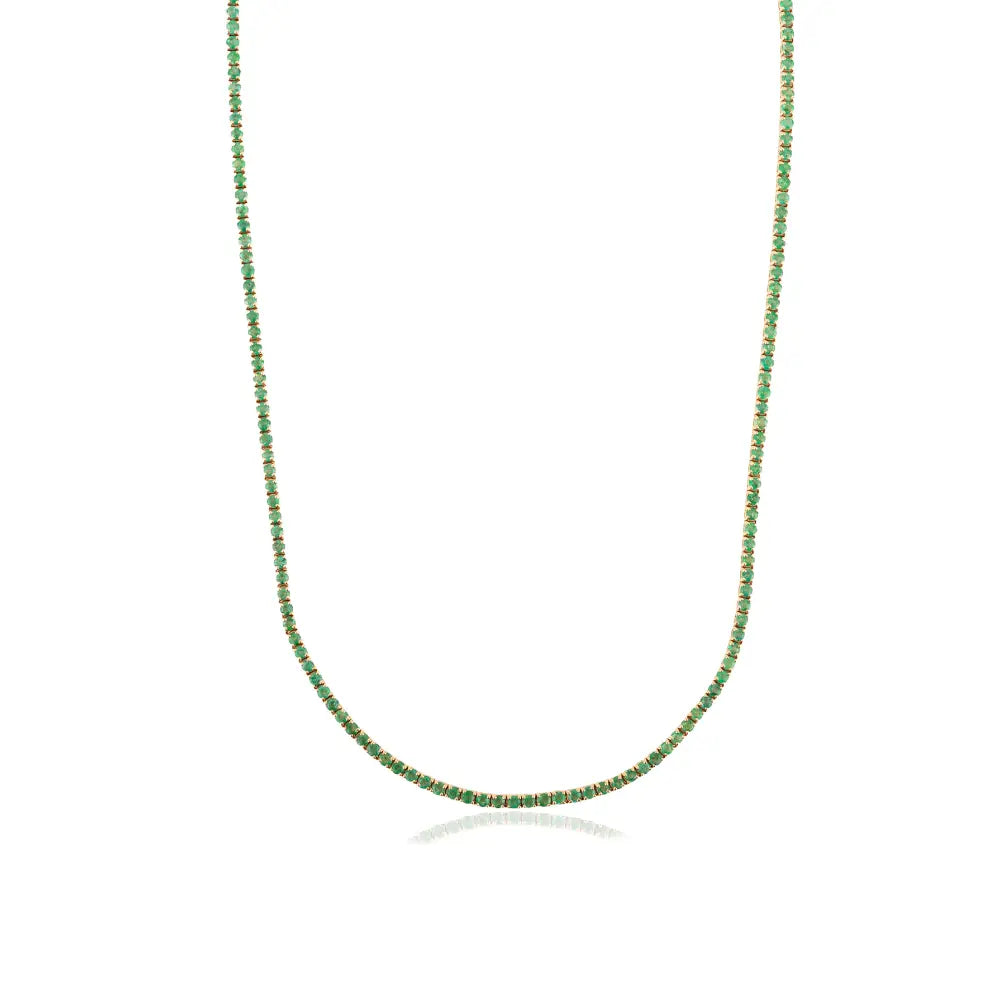 Zambian Emerald Trading Products Sleek Tennis Necklace For Women 14K Pure Yellow Gold
