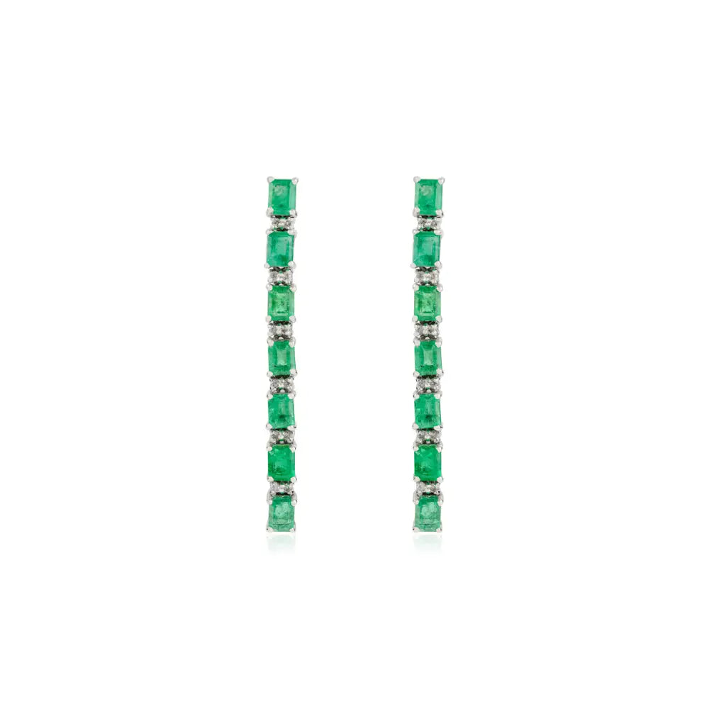 Wedding Party Wear Jewelry Emerald & Diamond K14 Real Gold Long Dangle Earrings