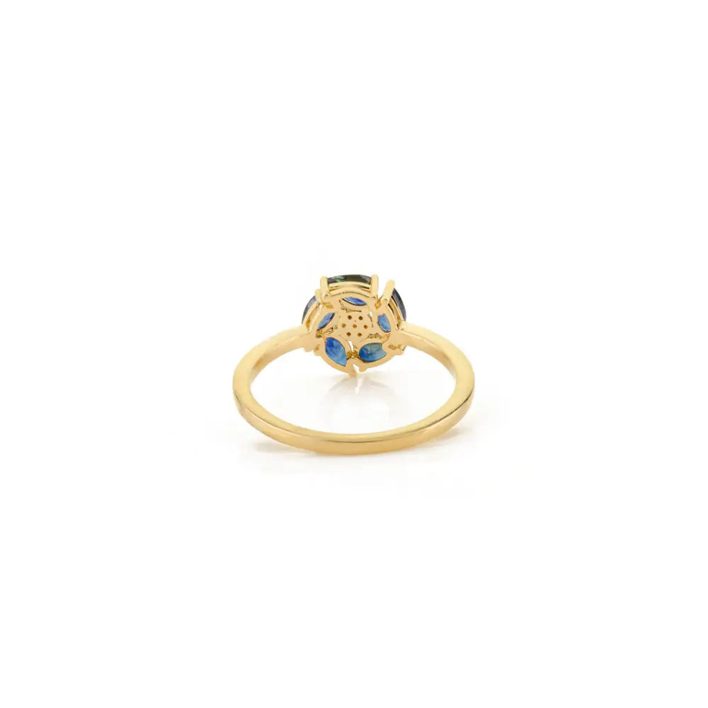 Flower Inspired 14K Yellow Gold Blue Sapphire & Diamond Engagement Gemstone Ring