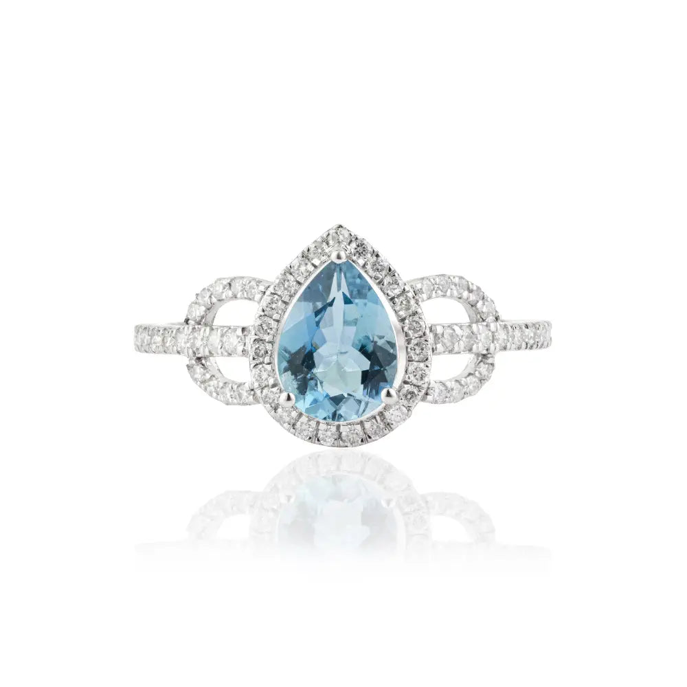 Fine Handmade Aquamarine & Diamond 14K White Gold Statement Ring March Birthstone