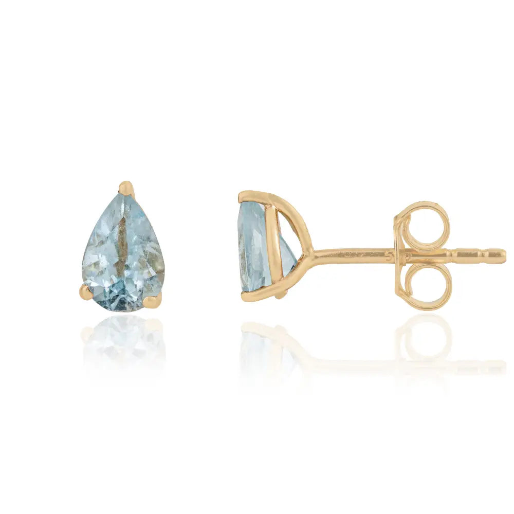 Solid 14K White Gold Pear Shape Aquamarine Gemstone Single Stone Minimal Stud Earrings