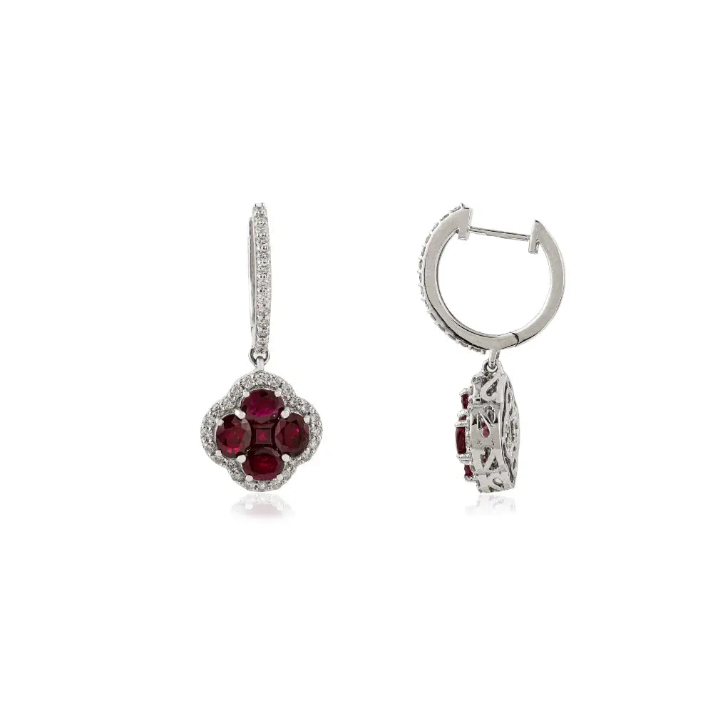 Ruby & Diamond K14 White Gold Hoop Drop Earrings Wedding Bridal Jewelry Wholesale