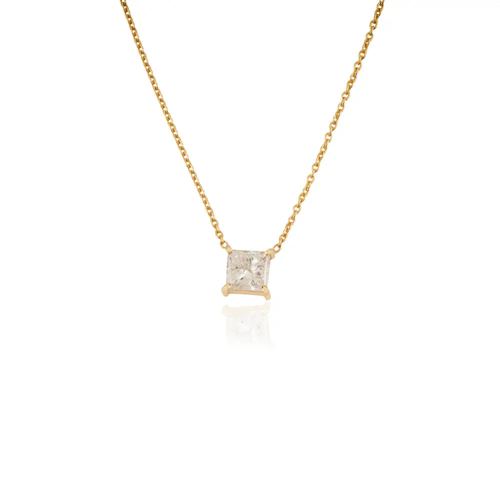 Princes Cut Diamond Solitaire Pendant Necklace Graduation Gift 14K Real Yellow Gold Jewelry
