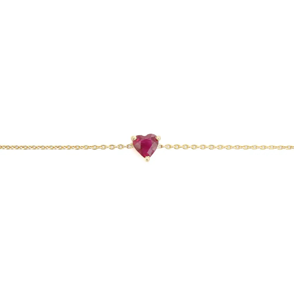 Tiny Heart Shape Ruby Prong Set Single Stone Bracelet 14K Yellow Gold Valentine Gift