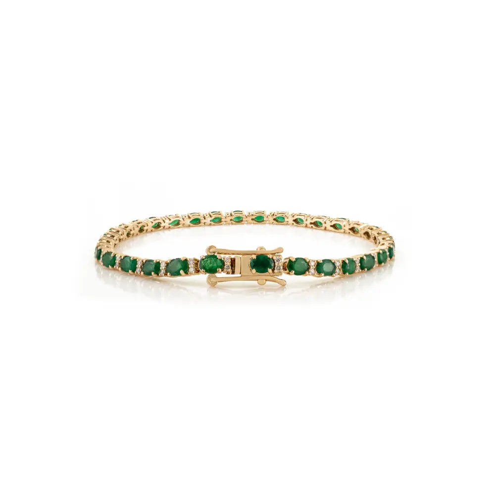Stackable Box Lock Tennis Bracelet Featuring Emerald & Diamond 14K Solid Yellow Gold