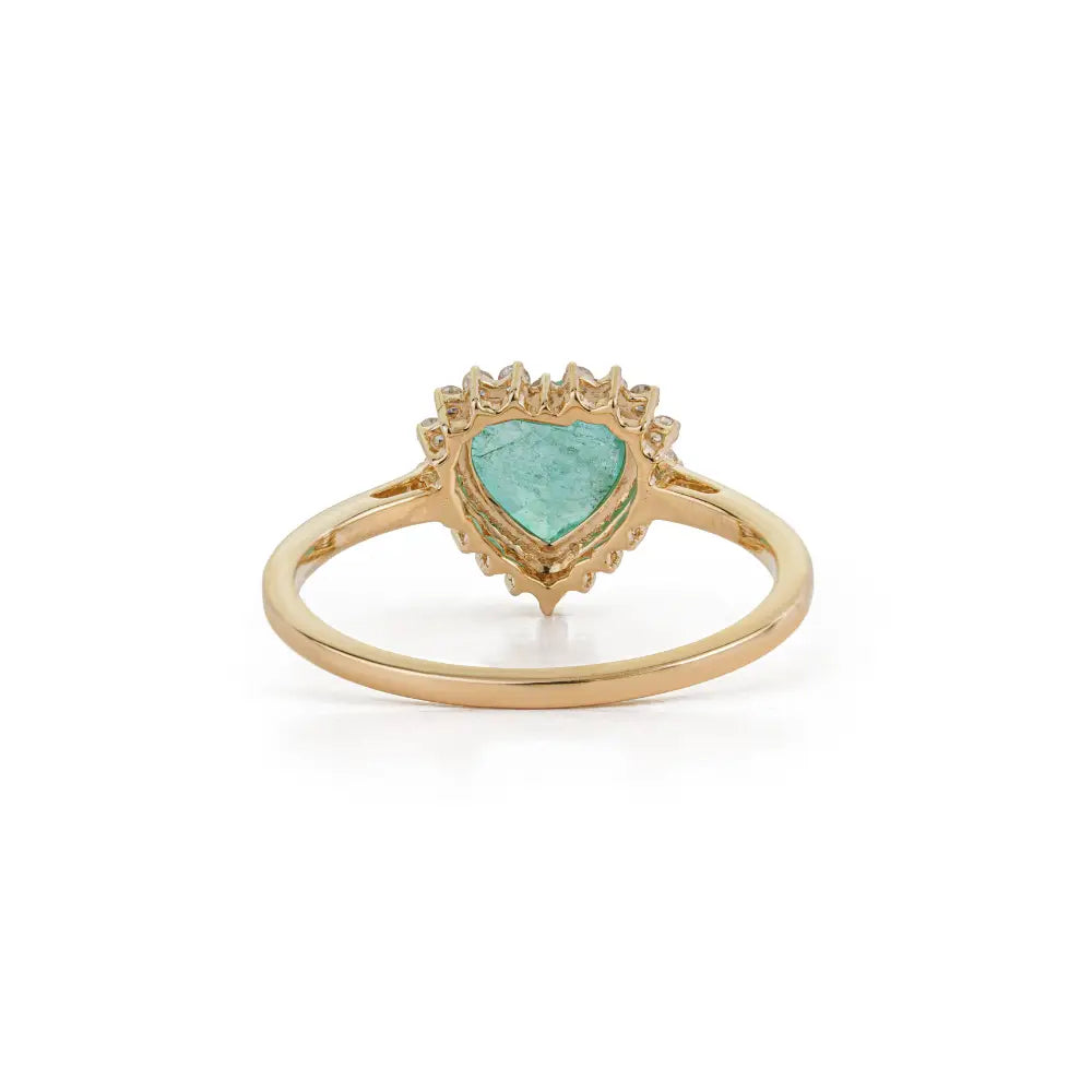 Precious Gemstone Emerald & Diamond Heart Shape Cluster Ring K14 Yellow Gold Bulk Jewelry