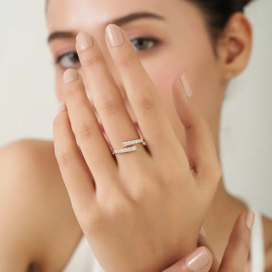 100% Natural Diamond Elegant Bypass Ring Sparkle Women Jewelry 14K Real Yellow Gold