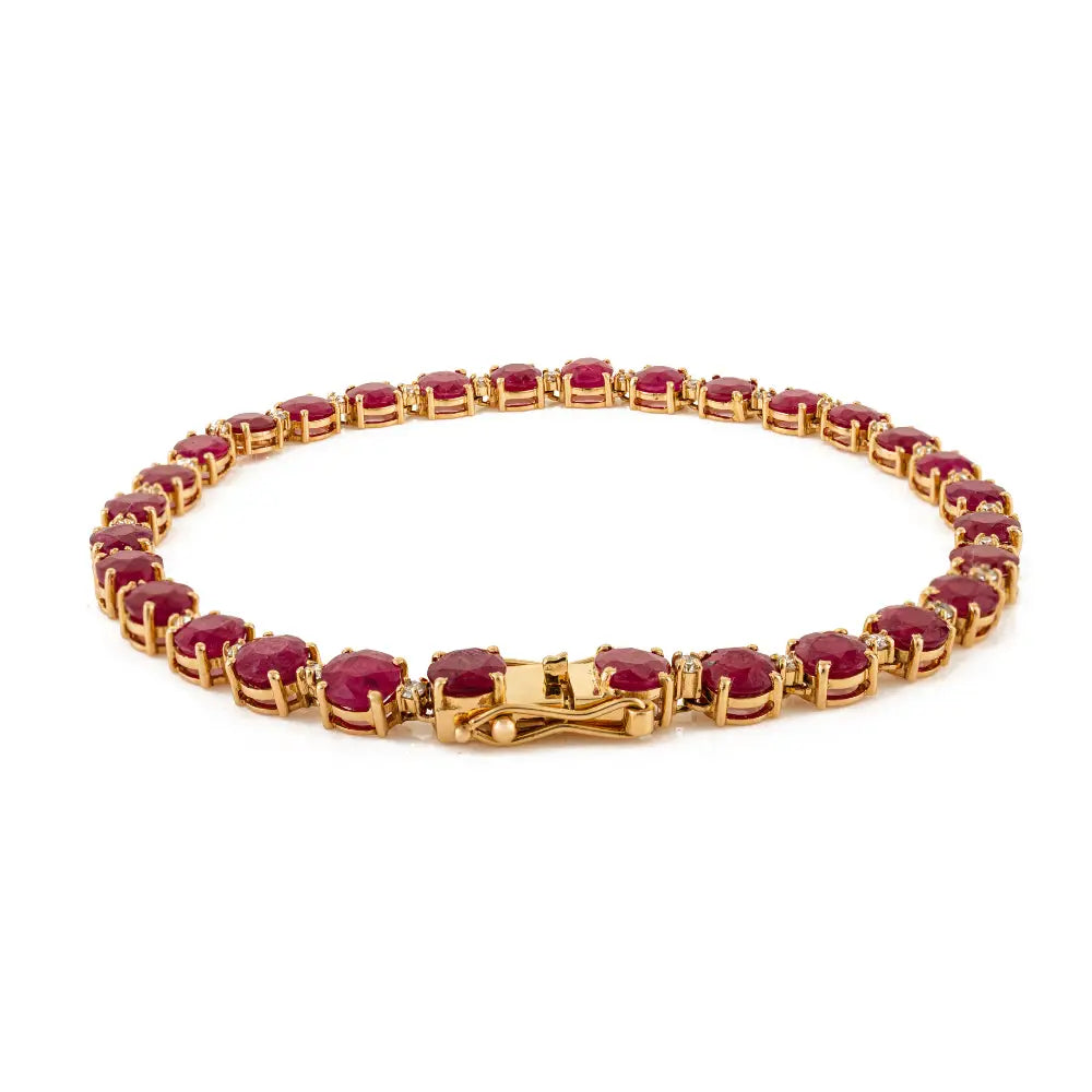 Round Cut Ruby & Diamond July Birthstone Tennis Bracelet For Christmas Gift 18K Gold