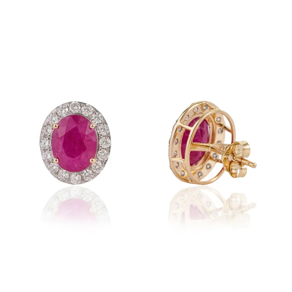 Latest New Arrivals K18 Yellow Gold Ruby & Diamond Halo Statement Stud Earrings For Women's