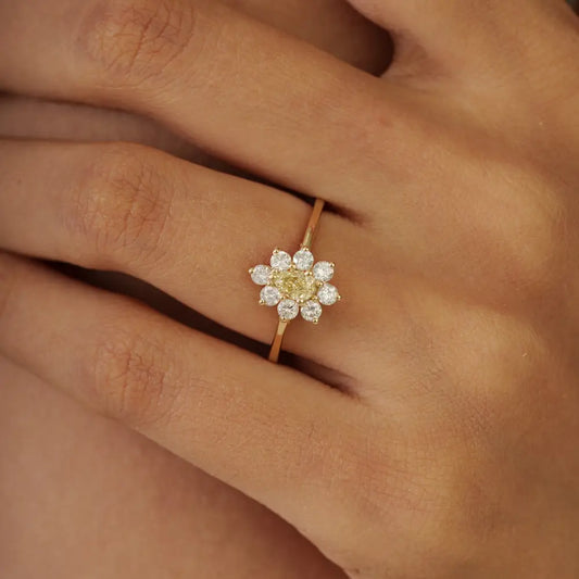 Sparkle Jewelry 100% Real Diamond Engagement Cluster Ring 14K Yellow Gold Custom Jewelry