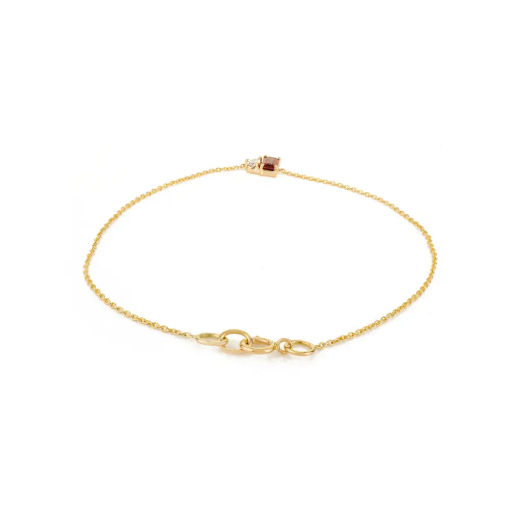 5x3mm Baguette Cut Garnet & Diamond Dainty Toi et Moi Bracelet 14K Real Yellow Gold Jewelry
