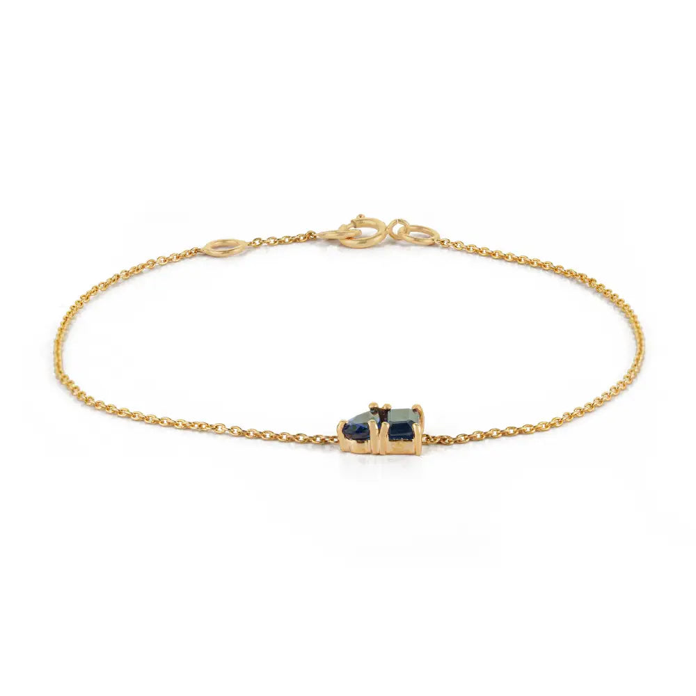 Prong Set Blue Sapphire Gemstone Toi et Moi Bracelet Minimal Jewelry Pure K14 Yellow Gold