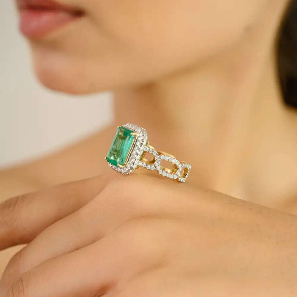 3.17ct. Zambian Emerald & Diamond Bold Statement Ring Bridal Bulk Jewelry 18K Yellow Gold
