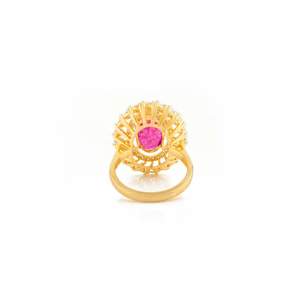 Genuine Ruby & Diamond Solid 14K Yellow Gold Cocktail Ring For Women Party Wear Jewelry
