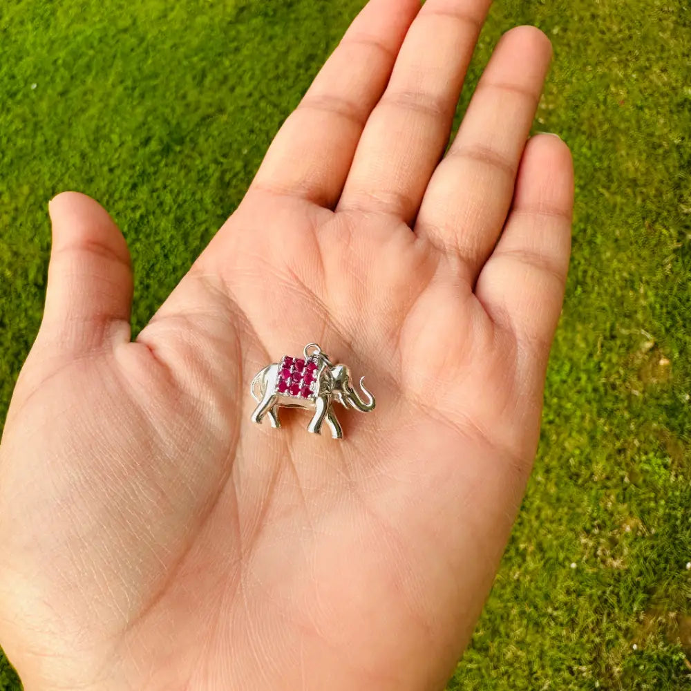 100% Real Round Cut Ruby July Birthstone Elephant Shape Pendant In 925 Sterling Silver For Valentine Day Gift