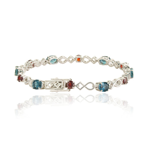 Genuine London Blue Topaz & Garnet Gemstone New Design 925 Silver Tennis Bracelet