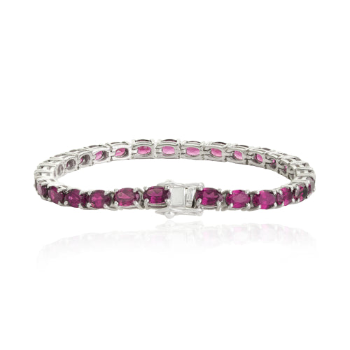 Simple Design Oval Cut Natural Rhodolite Gemstone 925 Silver Tennis Bracelet For Women