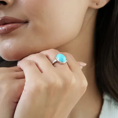 Bezel Set 10x14 mm Oval Shape Turquoise December Birthstone 925 Silver Ring Jewelry