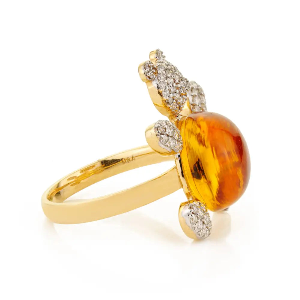 Unique Design Citrine & Diamond K18 Yellow Gold Teddy Bear Ring Statement Jewelry