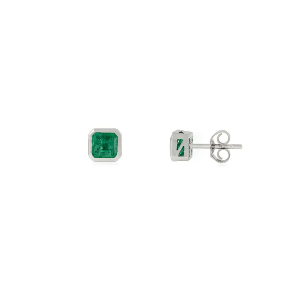 6X5 MM Octagon Gemstone Emerald Minimal Stud Earrings For Daily Wear Unisex 14K Gold