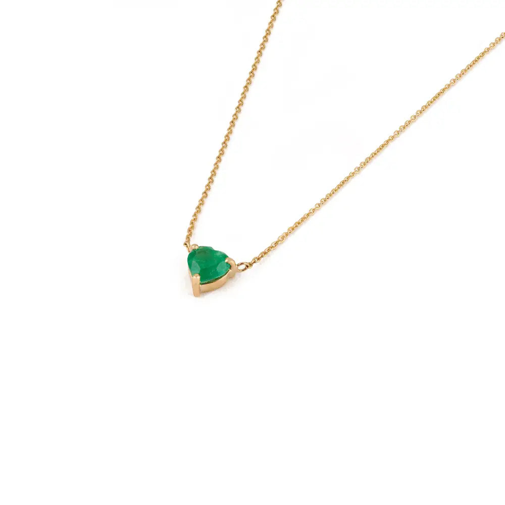 Heart Shape Emerald Minimalist Single Stone Pendant Necklace K14 Yellow Gold Fine Jewelry