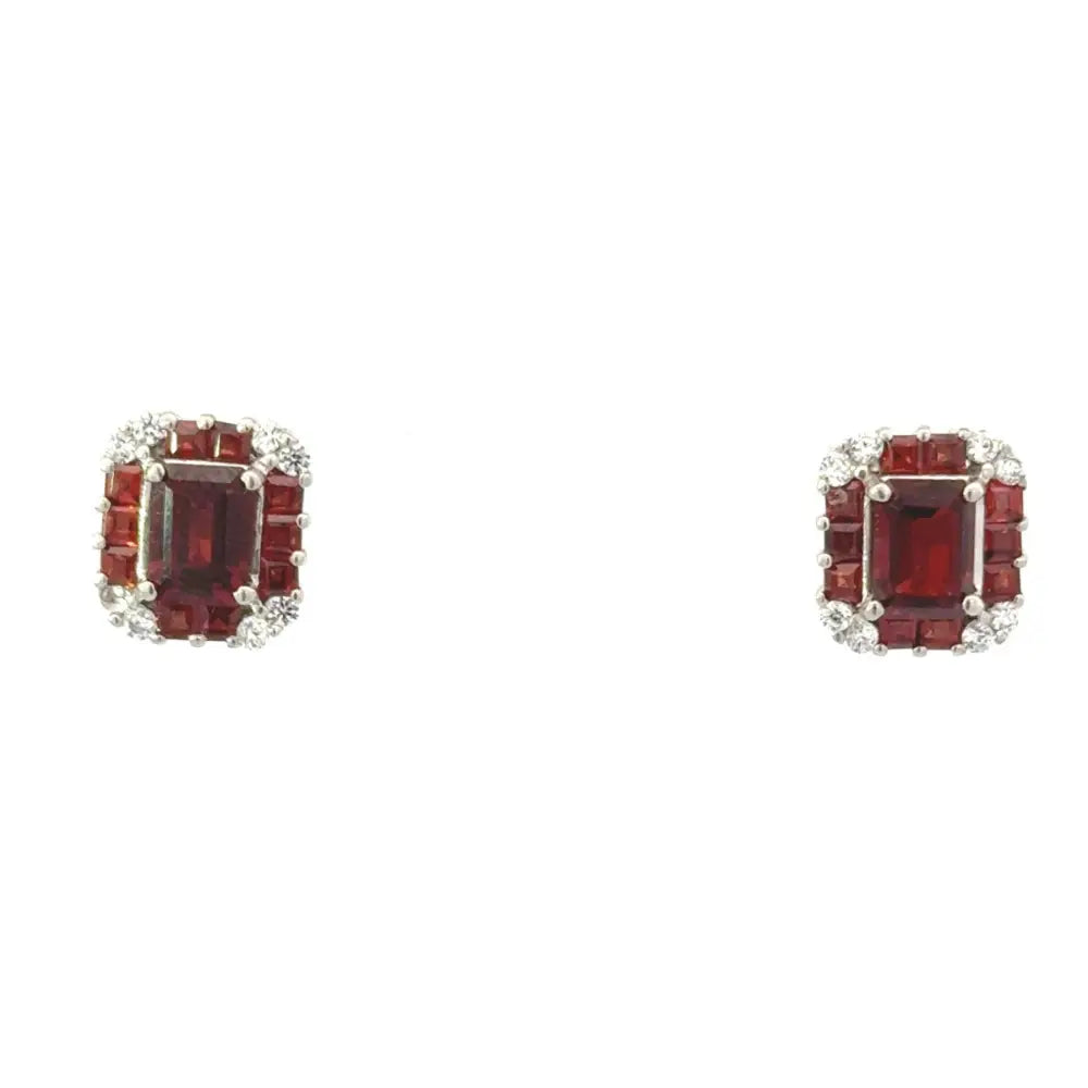 Elegant & Classic Style Real Garnet & American Diamond 925 Sterling Silver Minimal Stud Earrings