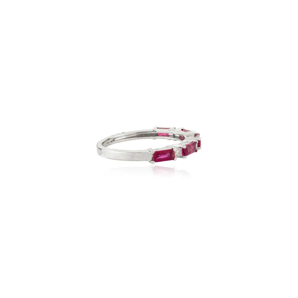 Trending Jewelry 14K White Gold Ruby & Diamond Stackable Half Band Ring Anniversary Gift