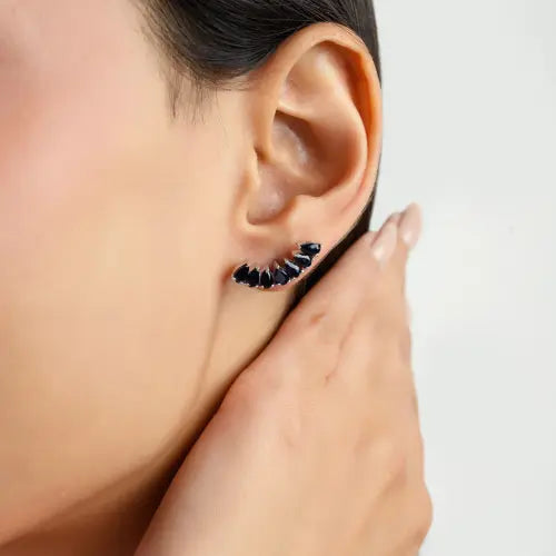 Hot Selling Pear Cut Genuine Blue Sapphire Ear Climber Earrings in 925 Sterling Silver