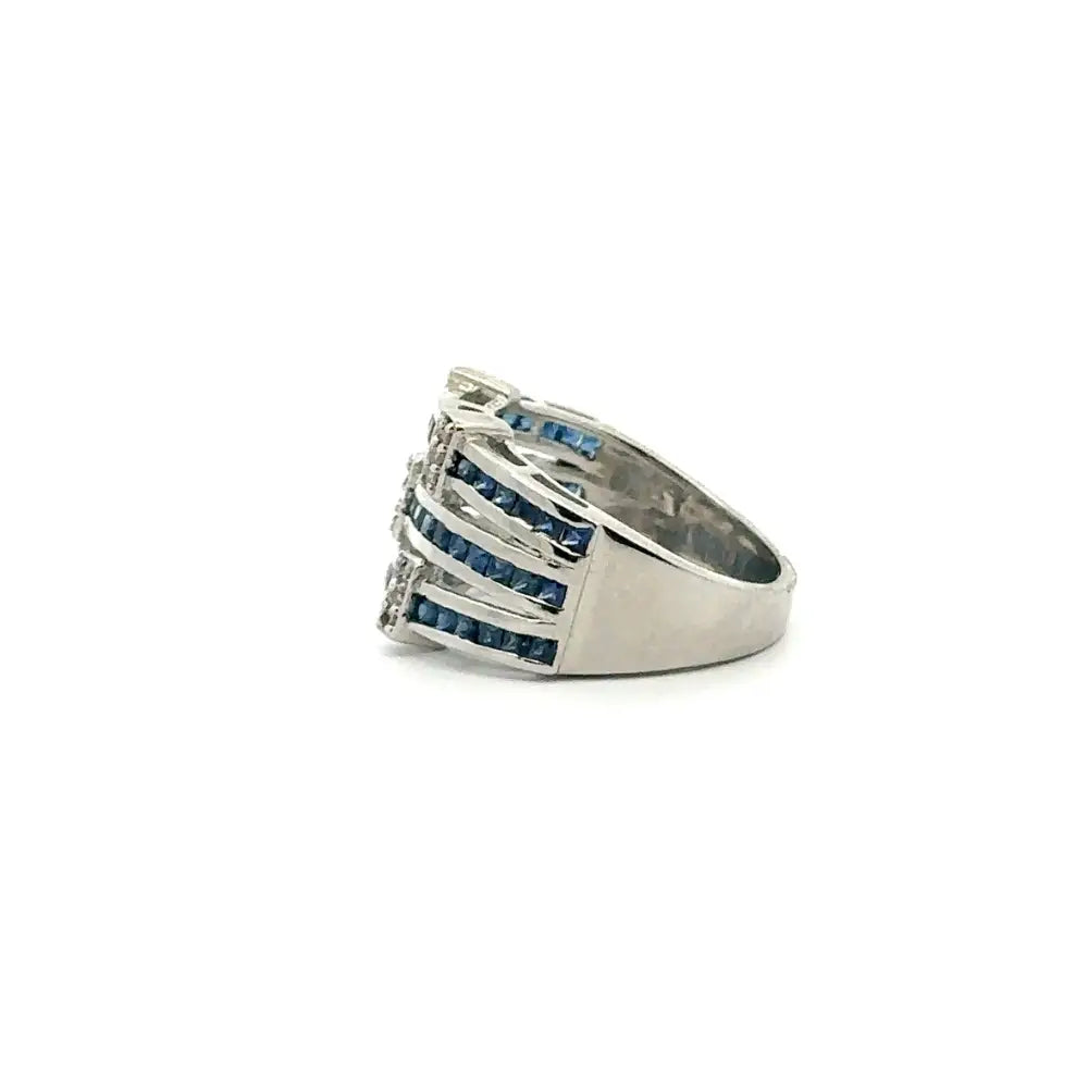 High Grade Jewelry Solid Silver Blue Sapphire & American Diamond Statement Ring For Wedding