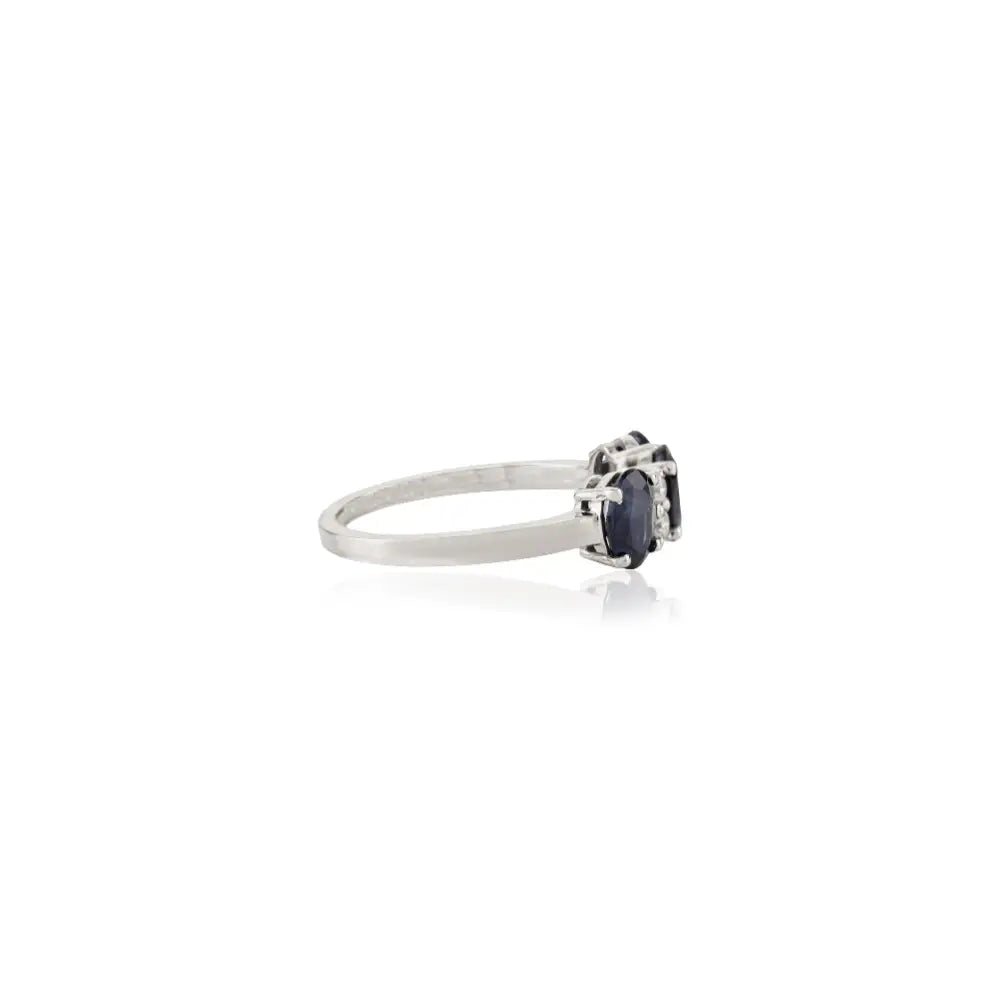 Prong Set Blue Sapphire & Diamond Latest Design 14K Gold Three Stone Ring Stack Jewelry