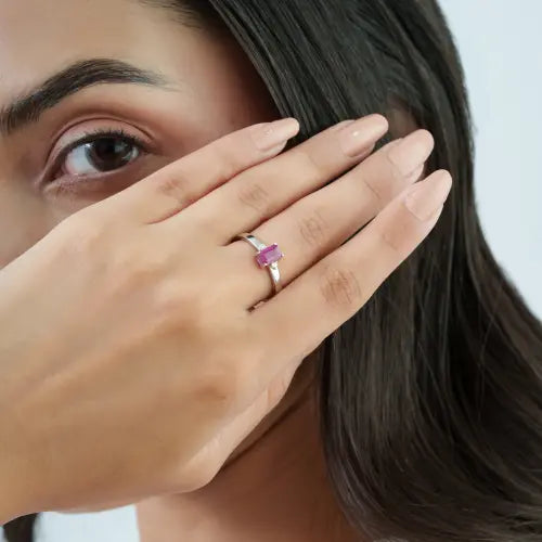Minimal Design 925 Sterling Silver Natural Ruby & Diamond Handmade Ring For Women's